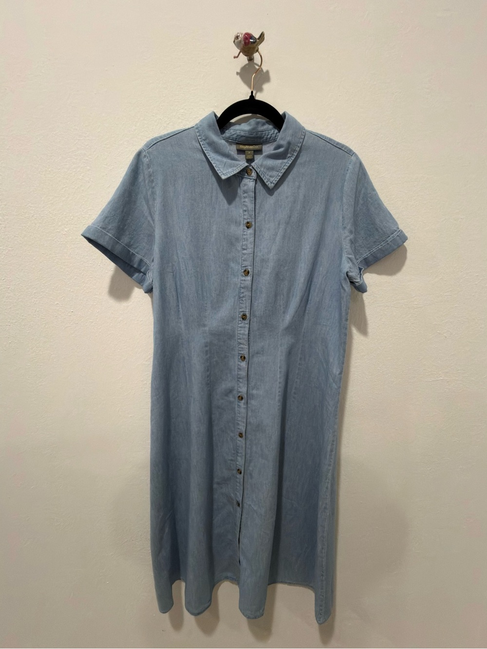 Light Blue Short-Sleeve chambray Denim Shirt Dress